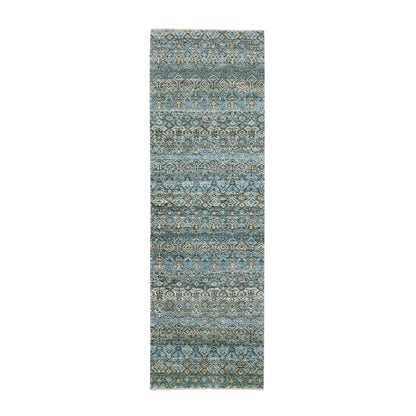 Rug 2'6"x8' Blue Hand Knotted Kohinoor Herrita Diamond Shape Wool Runner