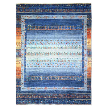 9'X12' Blue Fine Kashkuli Gabbeh Soft Wool Hand Natural Dyes Knotted Rug