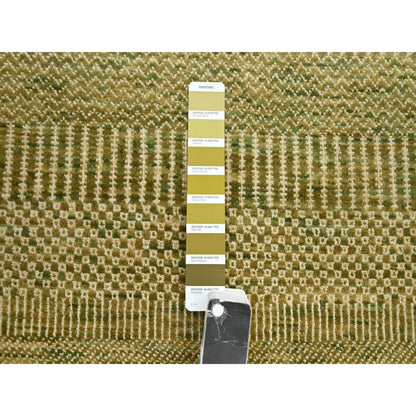 2'8"X8'3" Brown Modern Grass Design Hand Knotted Wool And Silk Runner Rug