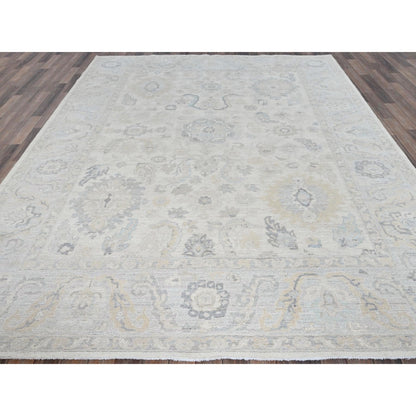 8'2"X10'1" White Wash Peshawar With Leaf Design, Hand Knotted Pure Wool Rug