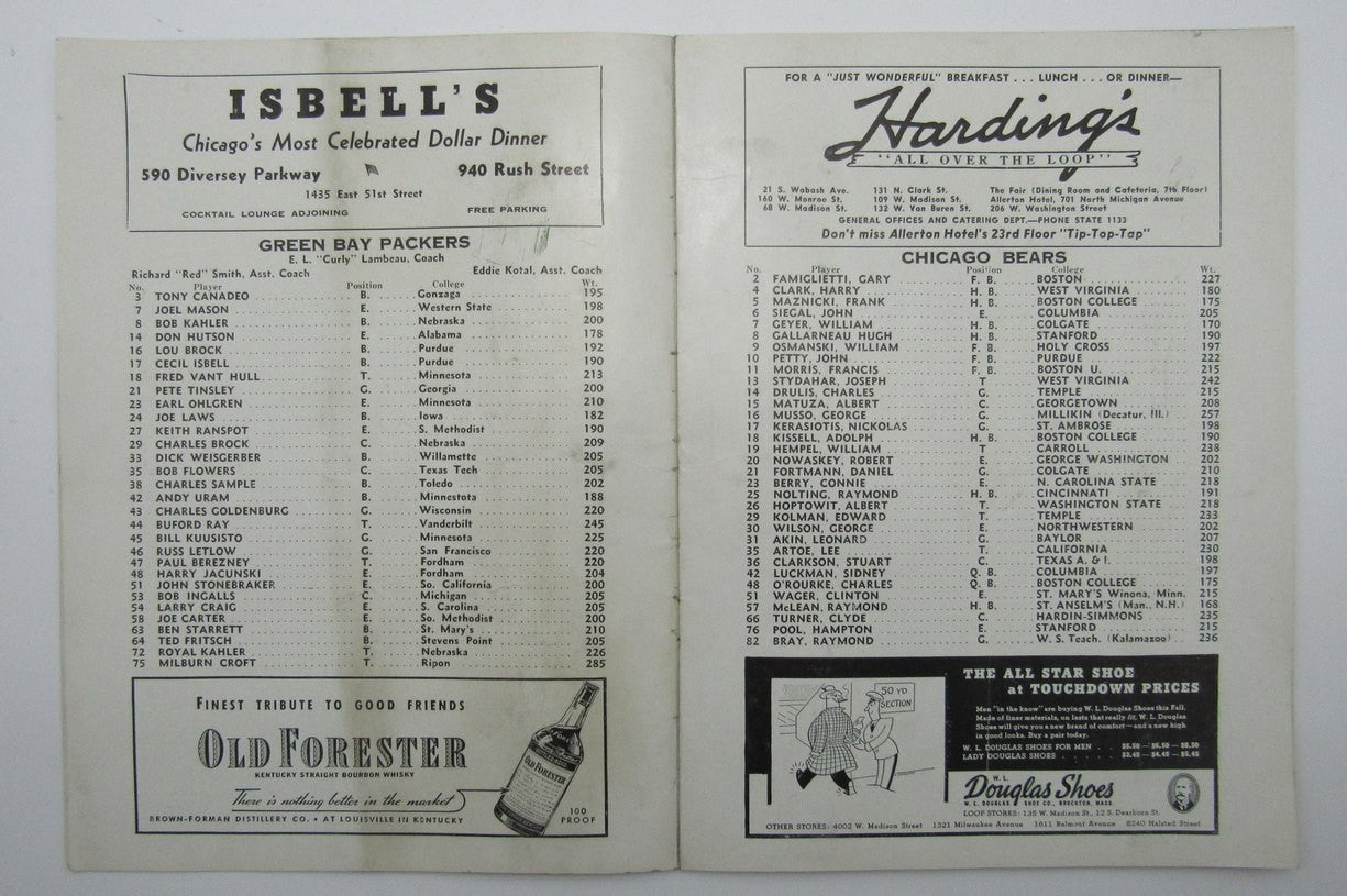 Nov. 15, 1942 Chicago Bears Vs. Green Bay Packers Football Game Program 195611