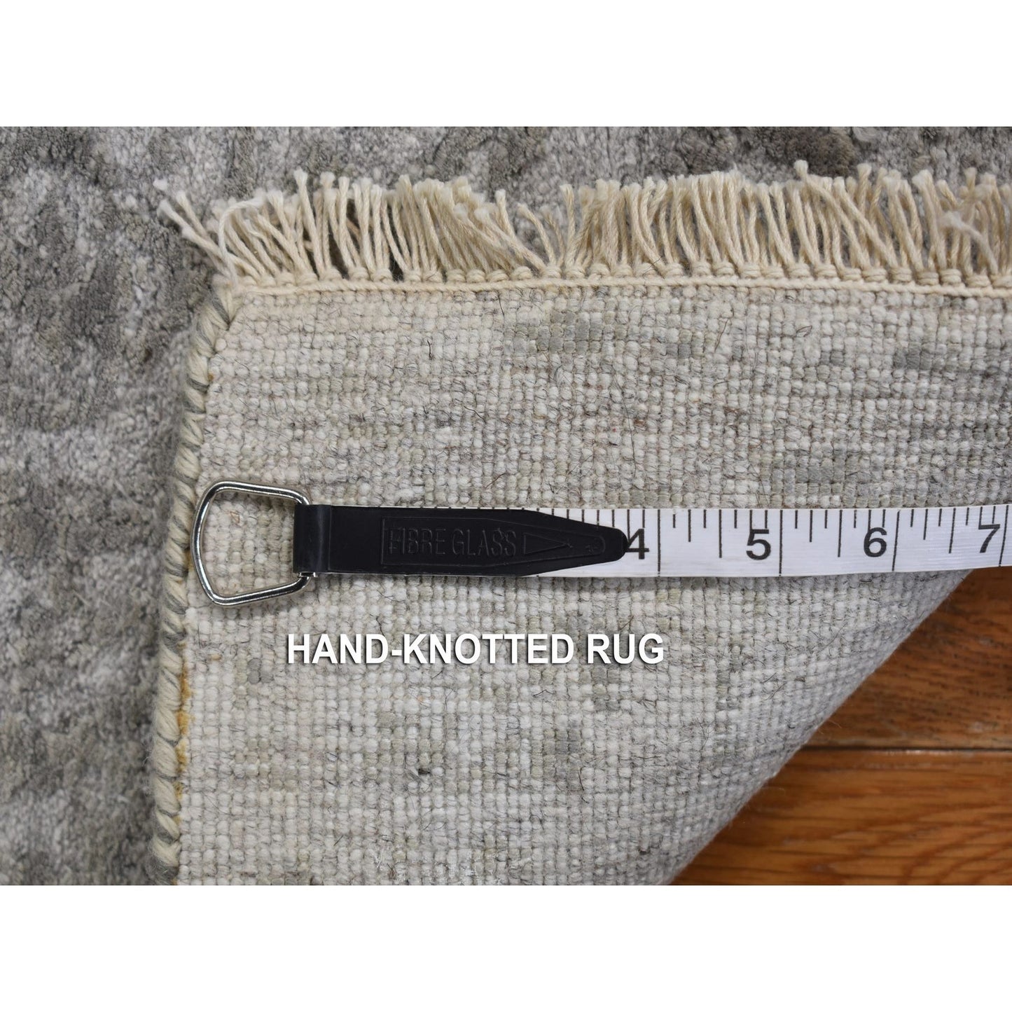 2'7"X6' Gray Hand Knotted Broken Wool And Silk Zoroastrian Design Rug