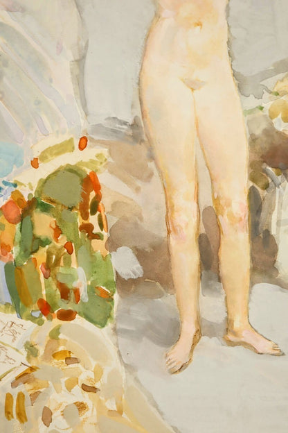 Erno Zorad (Hungary) Signed Original Watercolor On Paper Nude Painting Framed