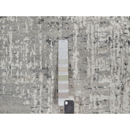 5'1"X7'1" Pastel Gray Hand Knotted Rug Modern Erased Design Natural Wool