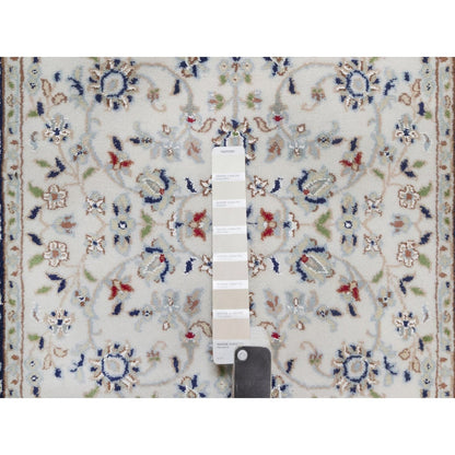 Rug 2'8"x14'4" Ivory Nain Medallion Design Wool & Silk Hand Knotted Runner