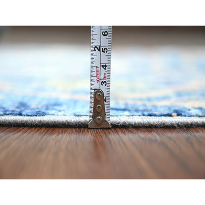 3'X21'3" Blue Afghan Peshawar Birds Design Hand Knotted Wool Runner Rug