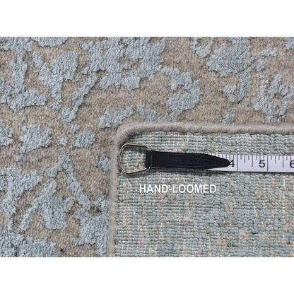 2'5"X10'1" Beige Jacquard Hand Loomed Wool/Silk Tone On Tone Runner Rug