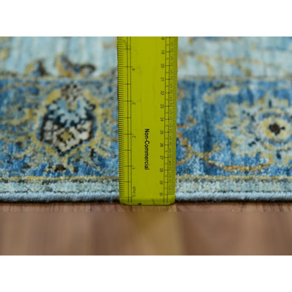 2'8"x29'10" Blue Wool Shah Abbas Floral Design Hand Knotted XL Runner Rug