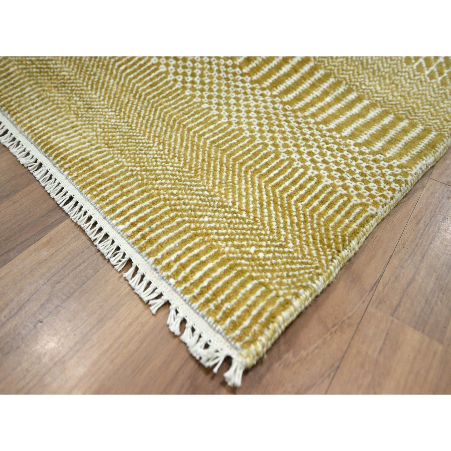 9'X12'3" Cumin Brown Modern Grass Design Hand Knotted Wool And Silk Rug