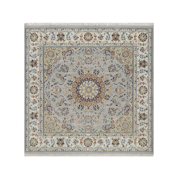 Nain Hand-Knotted Wool & Silk Square Rug, 6'3"x6'3", Light Blue, 250 KPSI