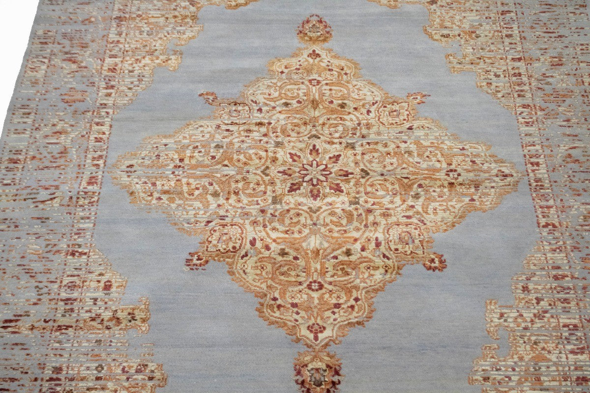 Handmade Transitional Oriental Rug High-Low Relief Medallion Style Carpet 6X8 ft