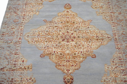 Handmade Transitional Oriental Rug High-Low Relief Medallion Style Carpet 6X8 ft