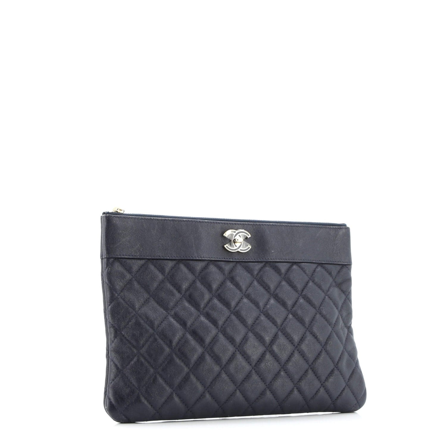 Chanel Mademoiselle Vintage O Case Clutch Quilted Sheepskin Medium
