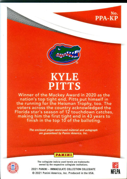 Kyle Pitts 2021 Panini Immaculate Collegiate Autographed Game Worn Jersey Rookie