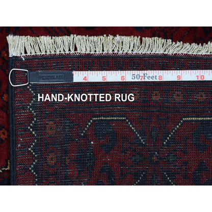 3'X9'10" Red Geometric Design Hand Knotted Afghan Khamyab Wool Runner Rug