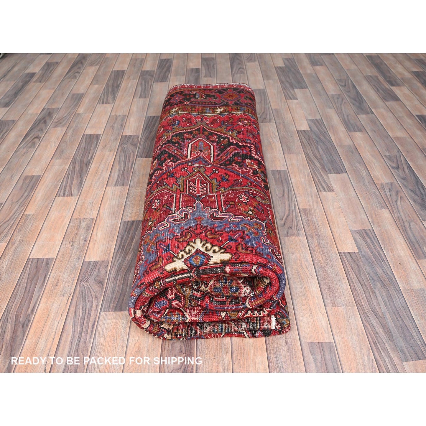 9'8"X12'9" Red Pure Wool Hand Knotted Semi Antique Zoroastrian Heris Rug