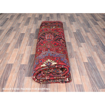 9'8"X12'9" Red Pure Wool Hand Knotted Semi Antique Zoroastrian Heris Rug