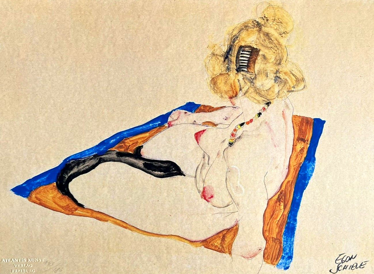 Egon Schiele Lithograph From A Painting Coa Signed Pen Numbered By Hand Crayon