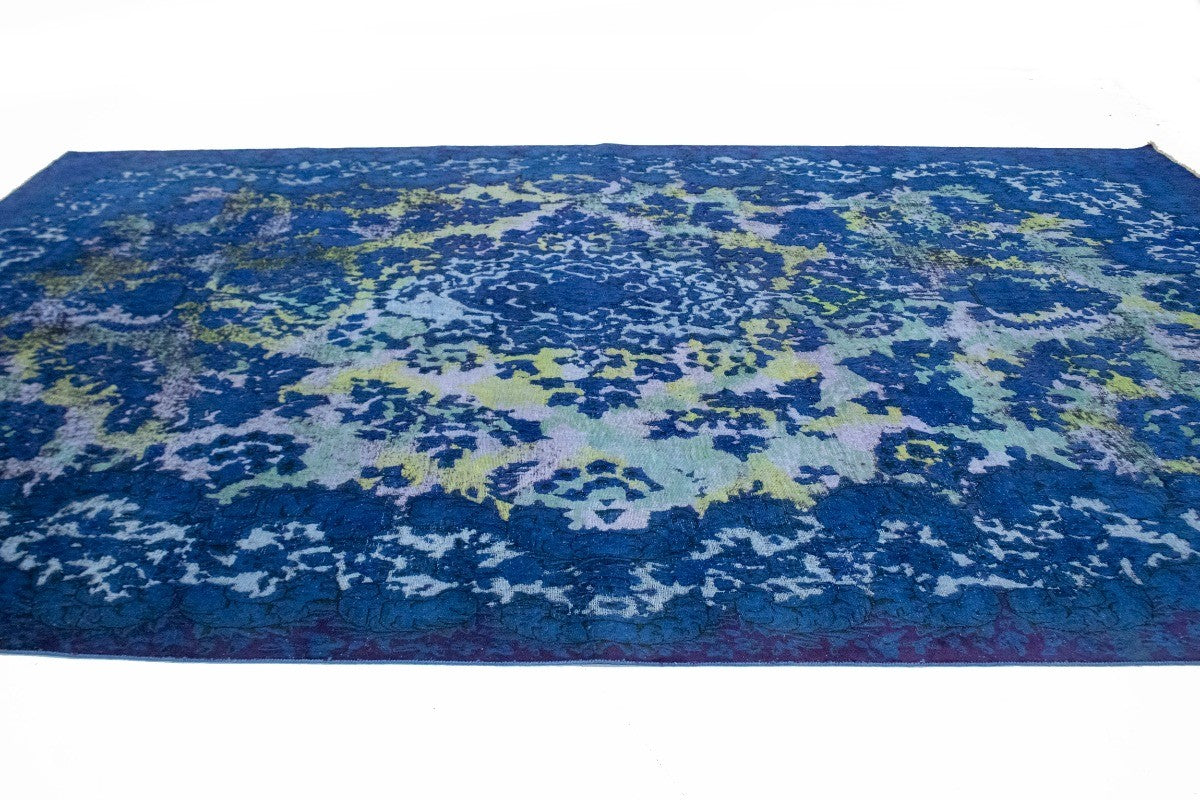 Overdyed Blue Antique Handmade Oriental Rug Distressed Carpet Decor 10X14 ft