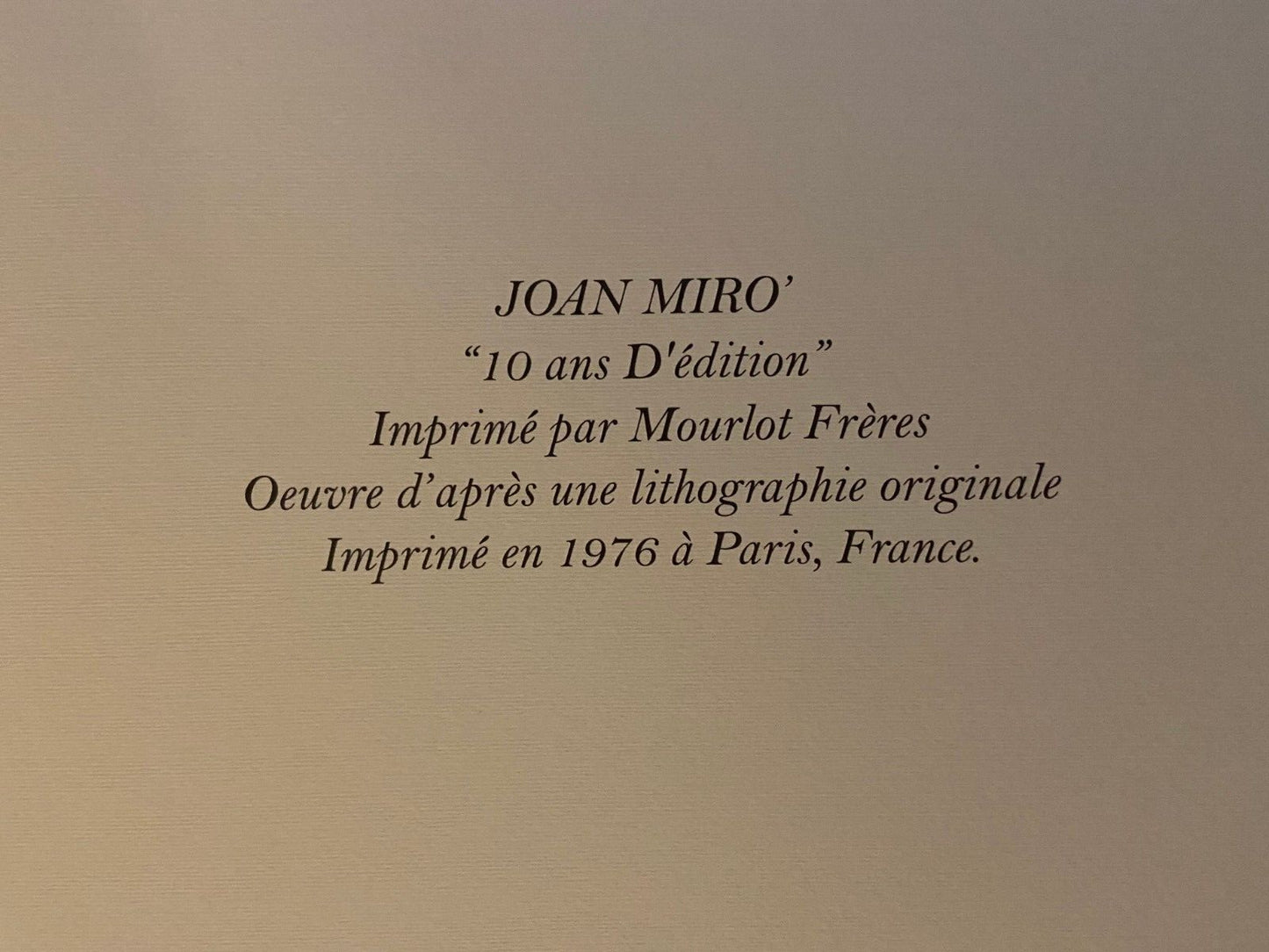 Joan Mir Lithograph Mourlot 1976 Coa Signed Op Published Rare