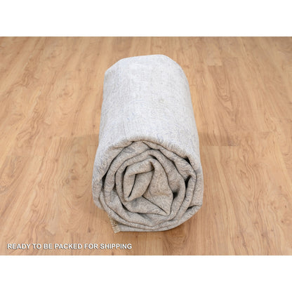 10'X13'10" Ivory Hand Knotted Damask Design Wool And Plant Based Silk Rug