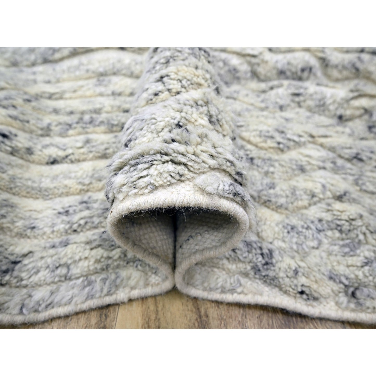 9'4"X11'10" White Textured Pile Moroccan Weave Pure Wool Hand Knotted Rug