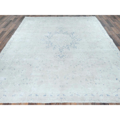 7'2"X10' Blue Old Farsian Hand Knotted Wool Shabby Chic Distressed Rug