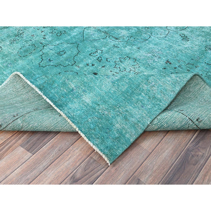 8'1"X11' Deep Green Hand Knotted 100% Wool Vintage Tebraz Oriental Rug