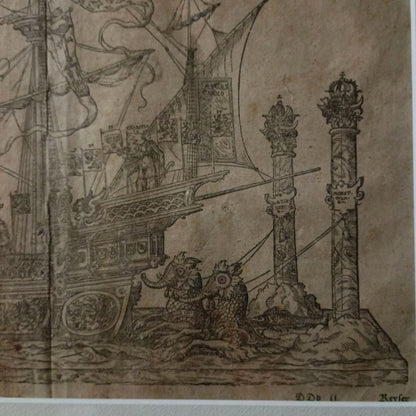 Sebastian Munster Woodcut 1628 Ship Of Emperor Charles V Rare Antique Print