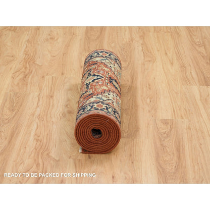 2'7"X12'1" Red Hand Knotted Heris Re-Creation Organic Wool Runner Rug