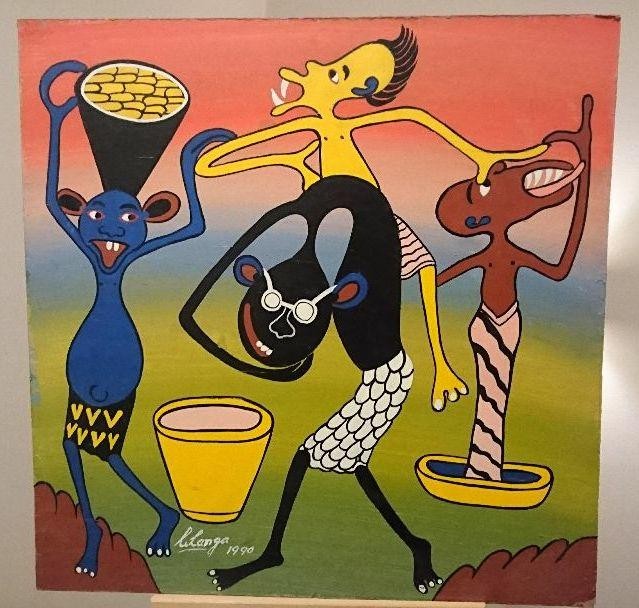 George Lilanga Original Enamel Painting On Board Signed 1990 Tanzanian Art