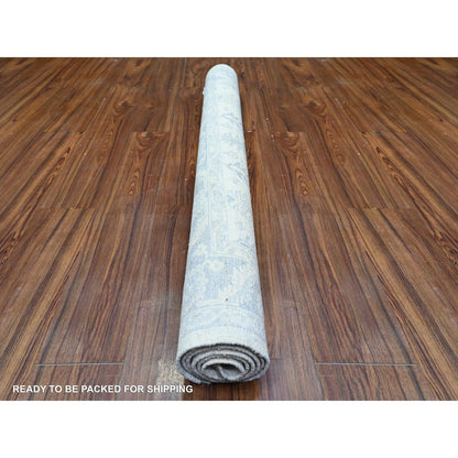 4'1"X5'8" Ivory White Wash Peshawar Faded Colors Wool Hand Knotted Rug