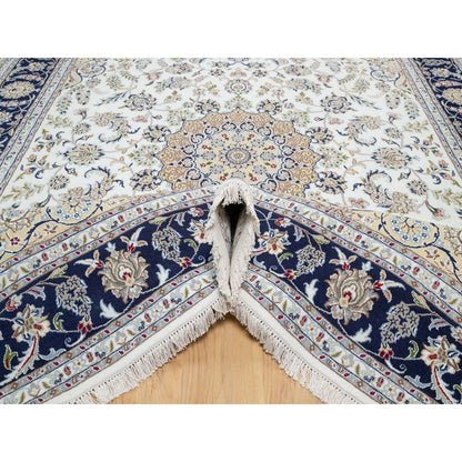 7'10"X10'1" Stone White Nain Design 250 Kpsi Soft Wool Hand Knotted Rug
