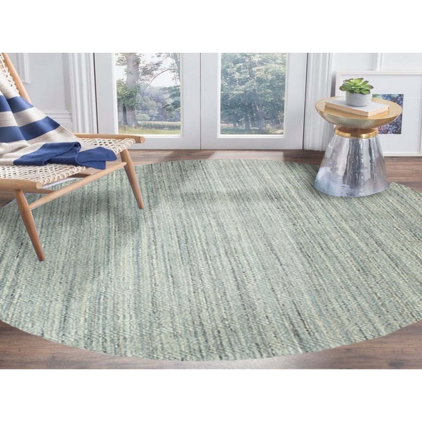 10'X10' Green Hand Loomed Variegated Organic Wool Oriental Round Rug