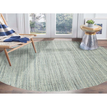 10'X10' Green Hand Loomed Variegated Organic Wool Oriental Round Rug