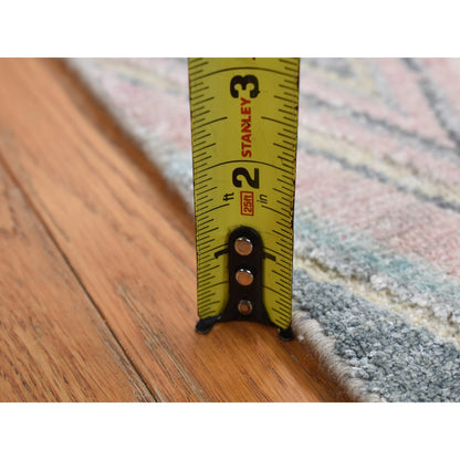 2'X2' Blue Pure Silk Modern Chevron Design Hand Knotted Sample Mat Rug