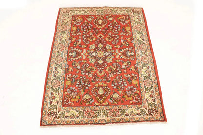 Hand-Knotted Vintage Red Floral 3'4X4'9 ft