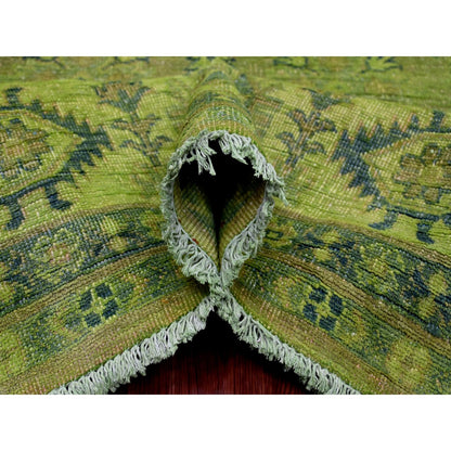 8'X9'8" Pear Green Overdyed Kazak Geometric Design Hand Knotted Wool Rug