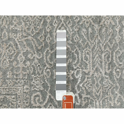 8'X8' Gray Fine Jacquard Hand Loomed Modern Wool And Art Silk Oriental Rug