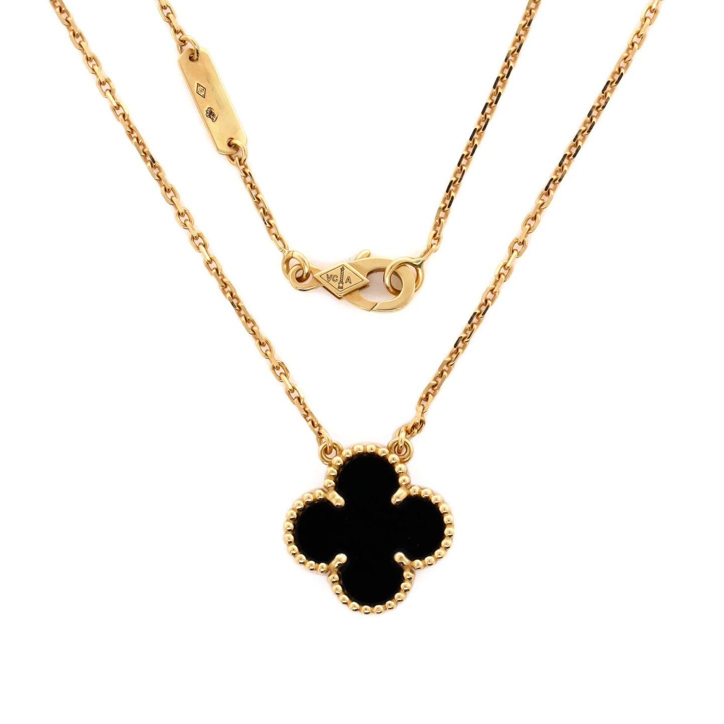 Van Cleef & Arpels Vintage Alhambra Pendant Necklace 18K Yellow Gold And Onyx