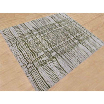 11'9"X14'8" Oversized Green Fine Jacquard Hand Loomed Wool & Art Silk Rug