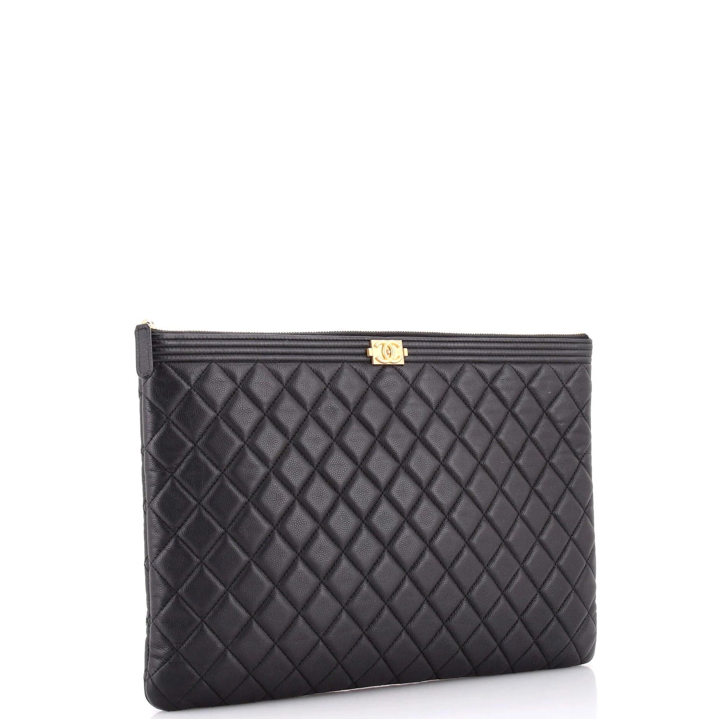 Chanel Boy O Case Clutch Quilted Caviar Large