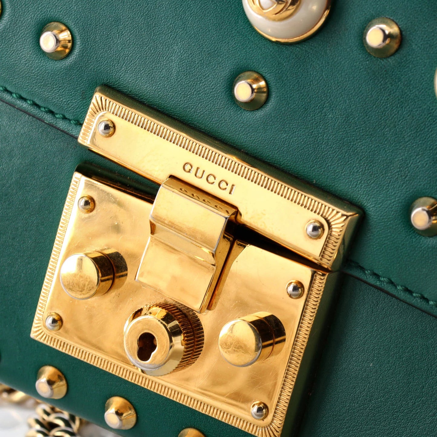 Gucci Pearly Padlock Shoulder Bag Studded Leather Small