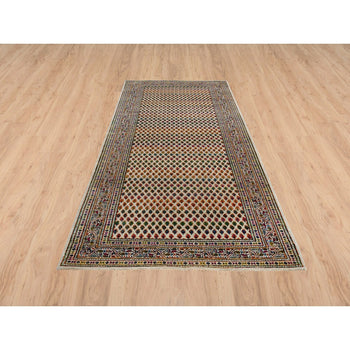 4'X10' Hand Knotted Beige Saroogh Wool And Sari Silk Wide Runner Rug