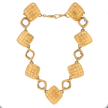 Chanel Vintage Choker Necklace Quilted Metal With Crystals