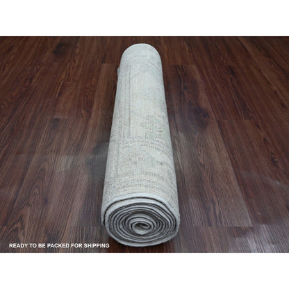 2'7"X11'7" Gray Angora Oushak Leaf Design Wool Hand Knotted Runner Rug