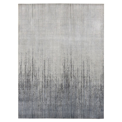 9'X11'10" Medium Gray Vertical Ombre Design Pure Silk Hand Knotted Rug