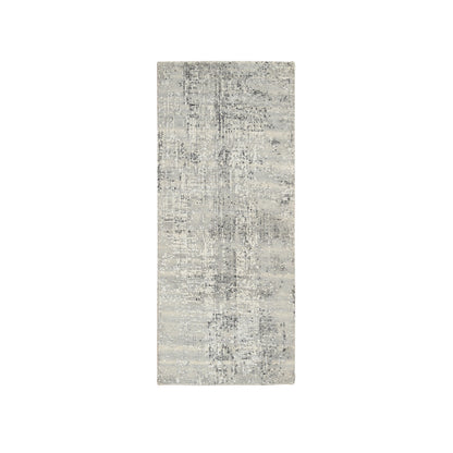 2'7"X6' Light Gray Natural Wool Hand Knotted Modern Design Runner Rug