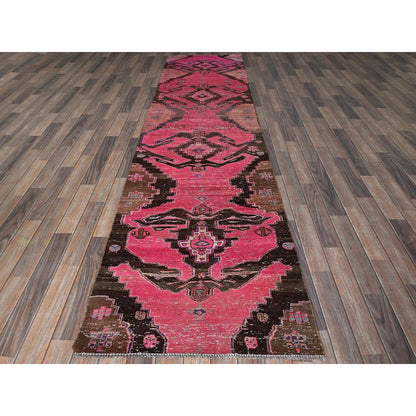 3'X11'4" Pink Overdyed Vintage Zoroastrian Hand Knotted Wool Runner Rug