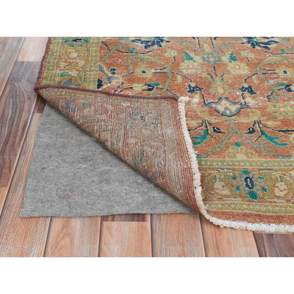 3'5"X10'5" Red Hand Knotted Vintage Farsian Kishoon Worn Wool Runner Rug
